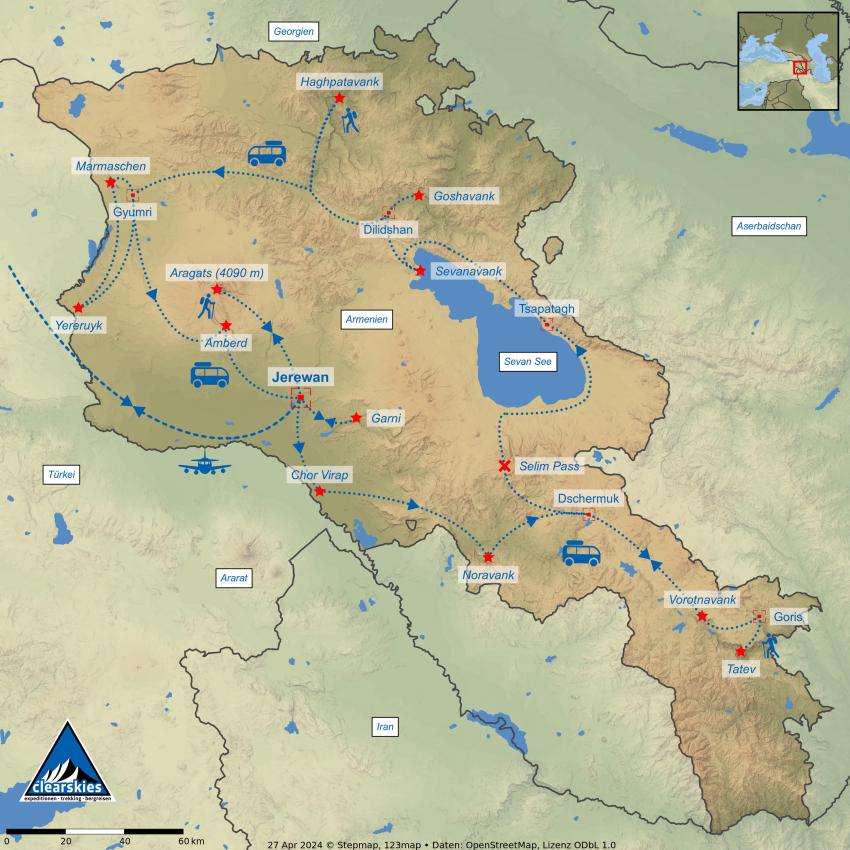karte armenien rundreise