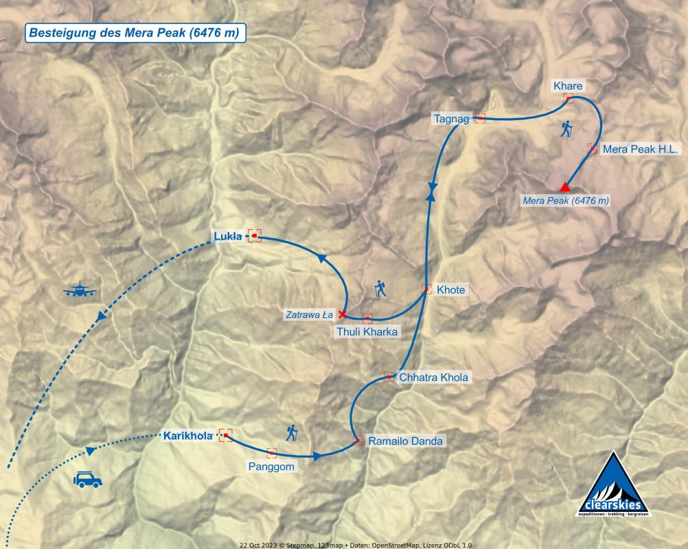 Karte der Besteigung des Mera Peak
