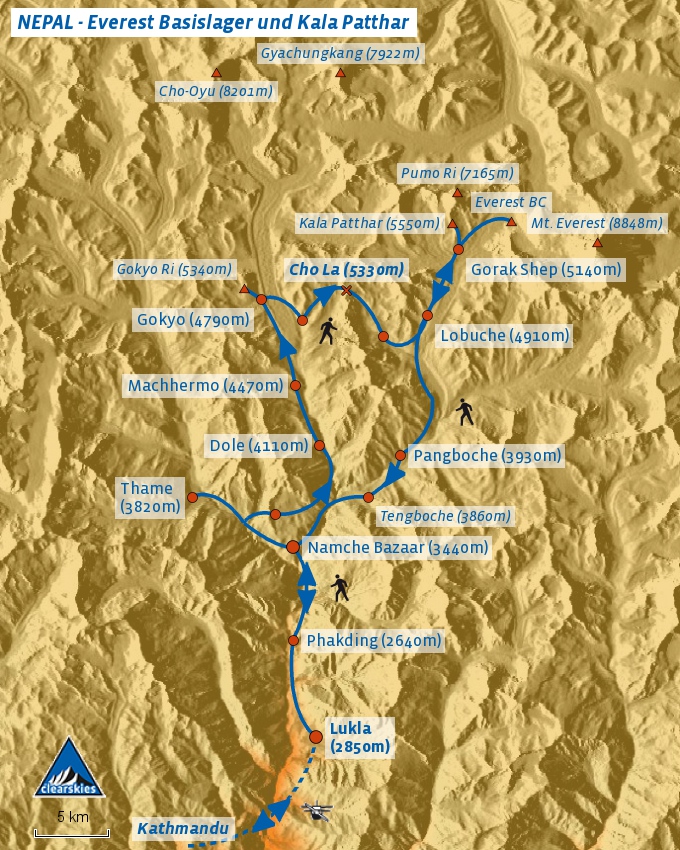 Karte des Mount Everest Basislager Trek